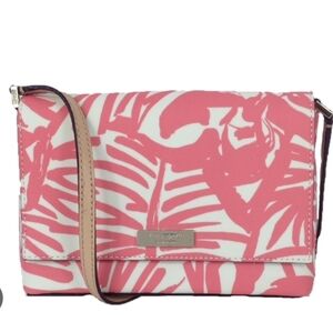 Kate Spade, EUC, Crossbody Bag, Leaf Print, Snap Closure, Color Pink, White